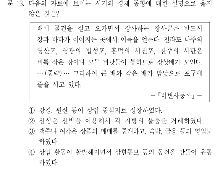 2015년 9급 공개경쟁채용시험 한국사 13번 공식 문제지 도표 또는 그림
