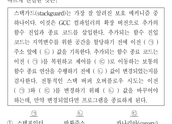 2016년 9급 공개경쟁채용시험 정보시스템보안 6번 공식 문제지 도표 또는 그림