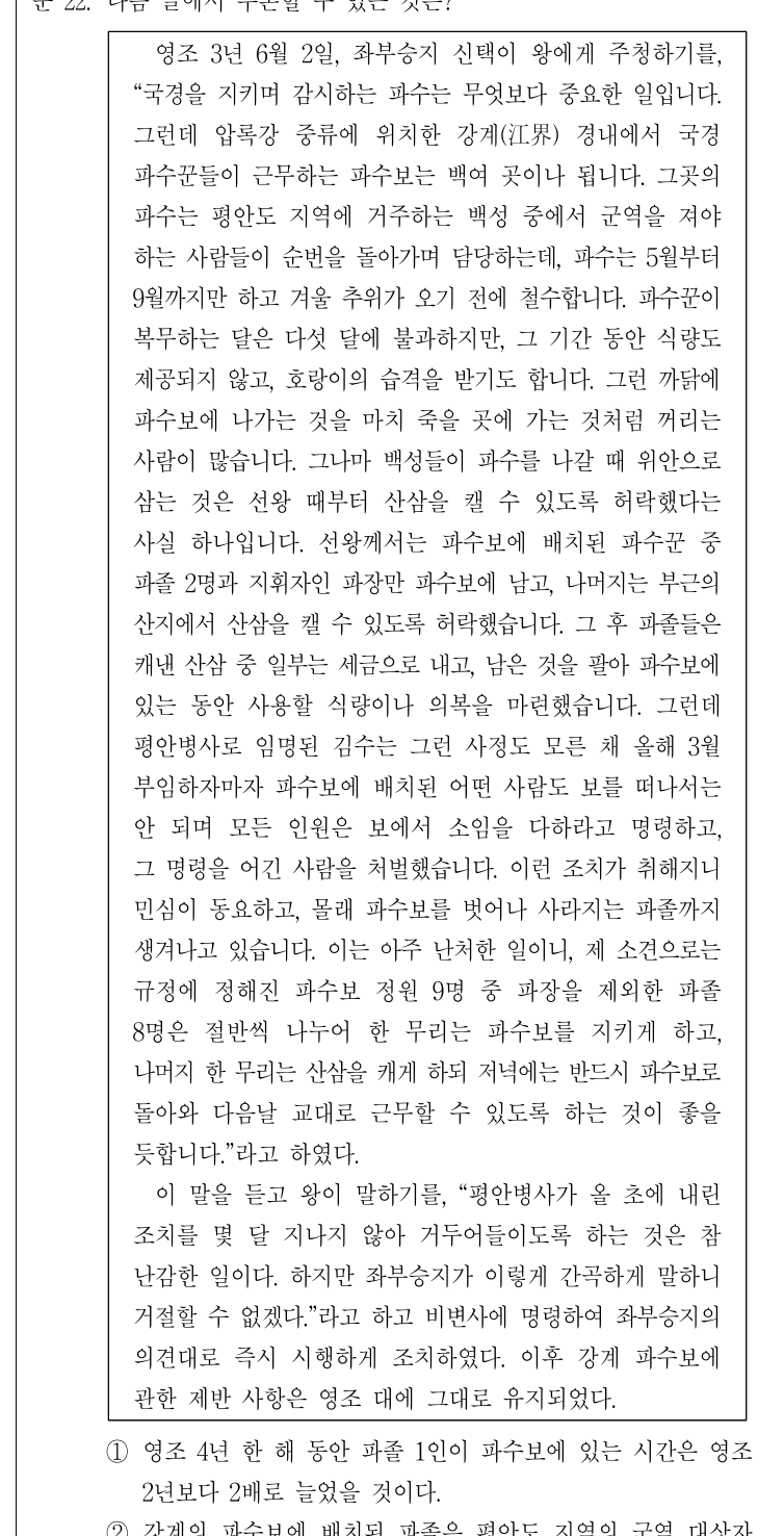 2022년 외교관후보자 선발시험 언어논리영역 22번 공식 문제지 도표 또는 그림
