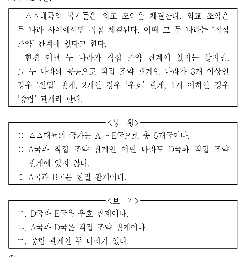 2023년 외교관후보자 선발시험 상황판단영역 14번 공식 문제지 도표 또는 그림