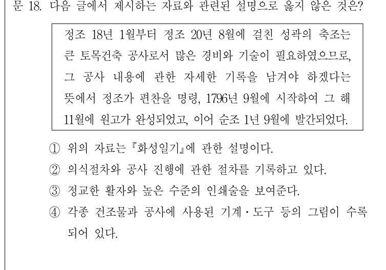 2008년 제2회 지방직공무원 시험(7급) 한국사(지방7급) 18번 공식 문제지 도표 또는 그림