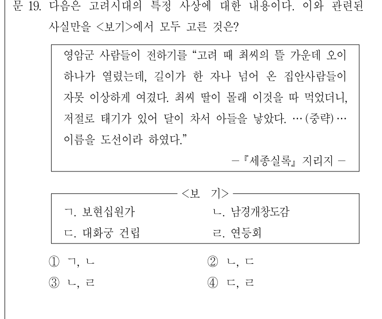 2014년 제2회 지방직공무원 시험(7급) 한국사(지방7급) 19번 공식 문제지 도표 또는 그림