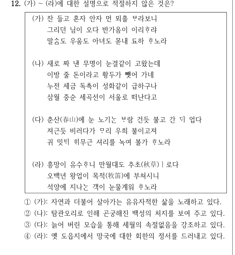 2025년 제2회 지방직공무원 시험(7급) 국어(한문포함)(지방7급) 12번 공식 문제지 도표 또는 그림