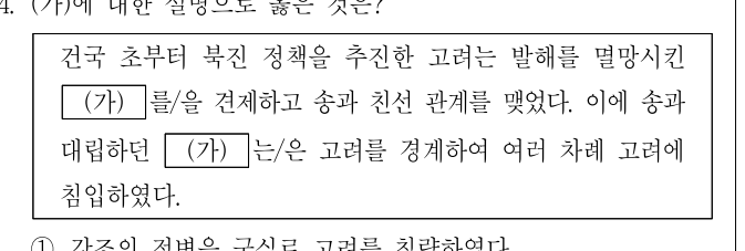 2021년 제1회 지방직공무원 시험 한국사(지방9급) 4번 공식 문제지 도표 또는 그림