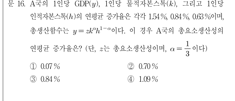 2016년 7급 공개경쟁채용시험 경제학 16번 공식 문제지 도표 또는 그림