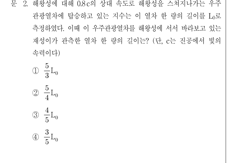 2016년 7급 공개경쟁채용시험 물리학개론 2번 공식 문제지 도표 또는 그림