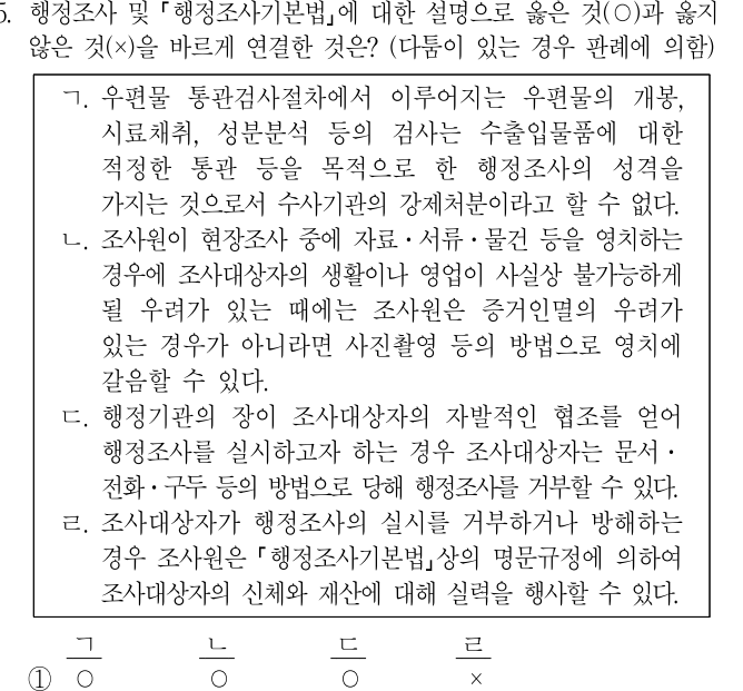2018년 7급 공개경쟁채용시험 행정법 5번 공식 문제지 도표 또는 그림
