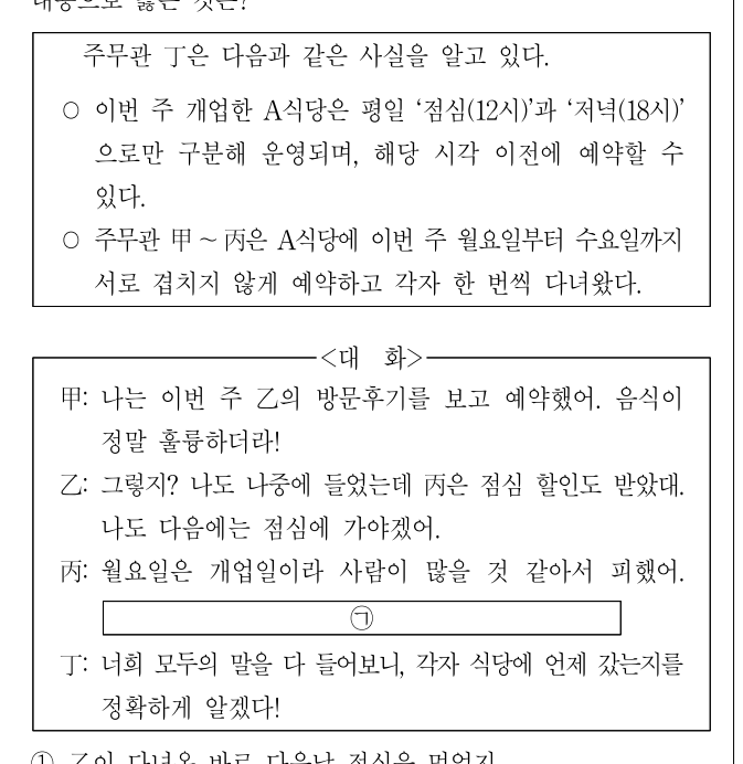 2021년 7급 공개경쟁채용시험 상황판단영역 21번 공식 문제지 도표 또는 그림