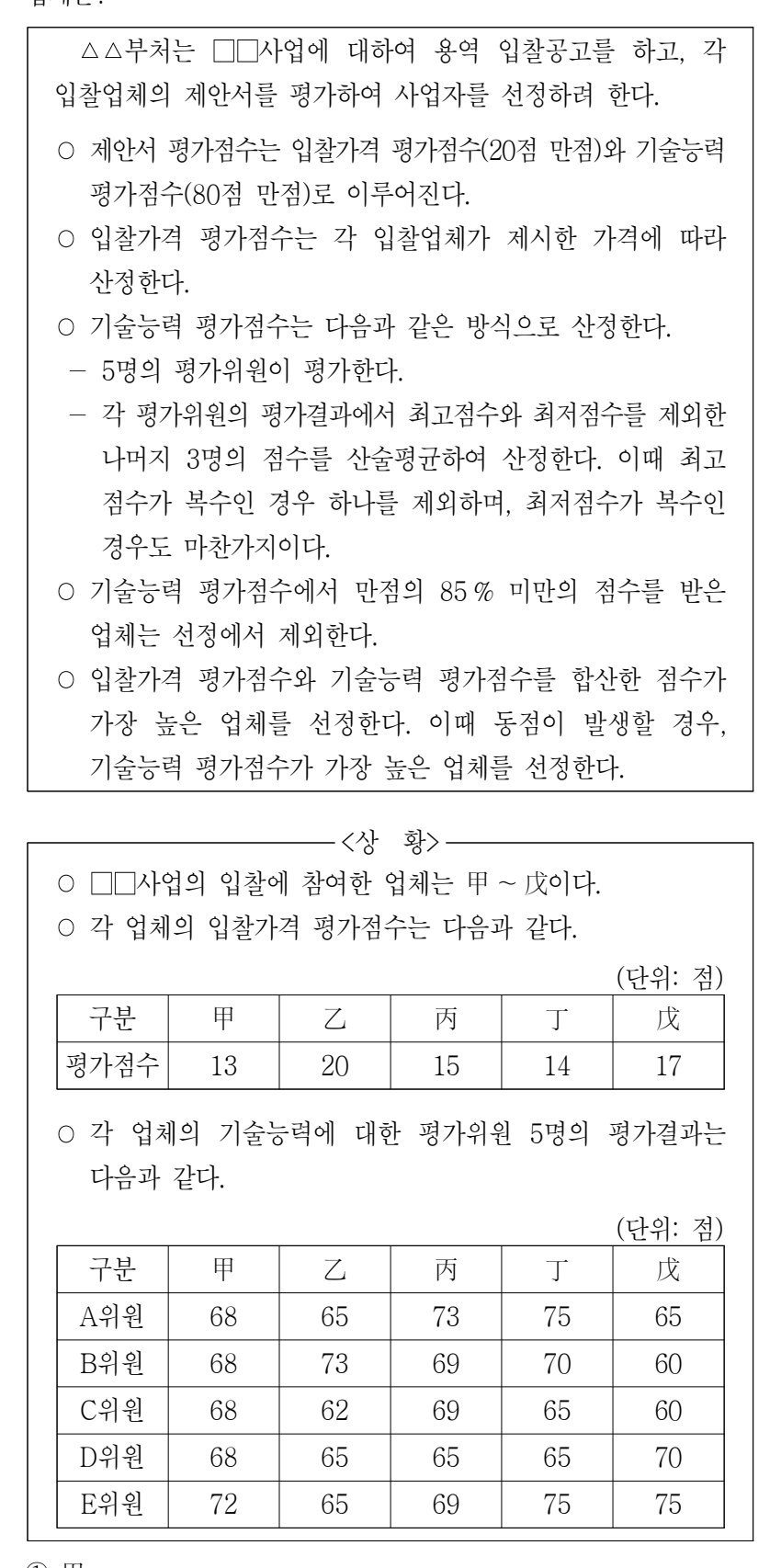 2023년 7급 공개경쟁채용시험 상황판단영역 18번 공식 문제지 도표 또는 그림