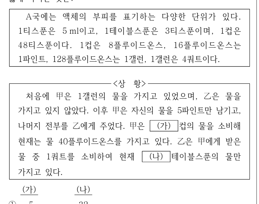 2025년 전국 지역인재 7급 선발시험 상황판단영역 27번 공식 문제지 도표 또는 그림